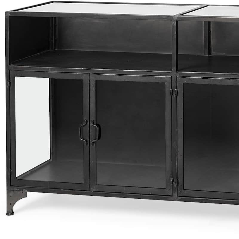 HomeRoots 63" Black Glass and Metal Display Cabinet With Four Doors