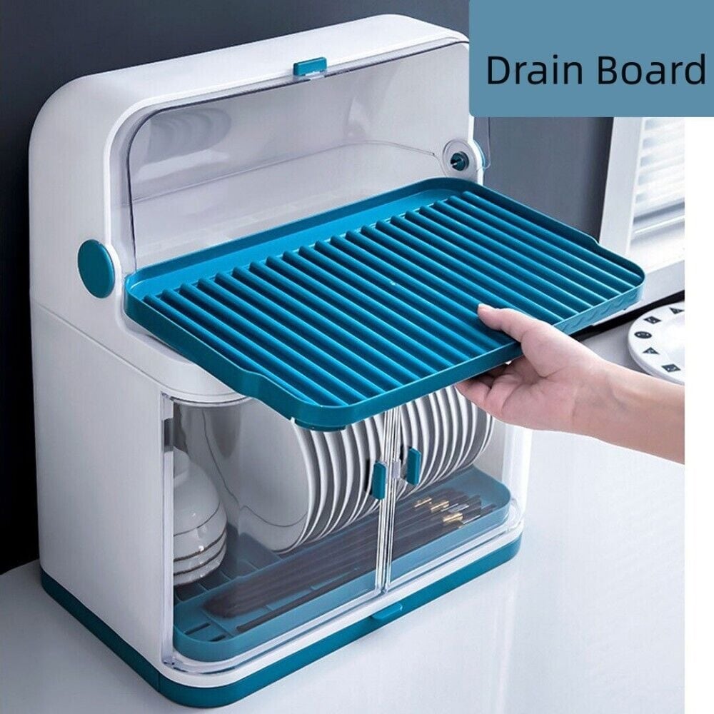 Kitchen Plastic Drain Bowl Rack With Cover Plastic Board Put Dishes  Tableware Storage Box Drying