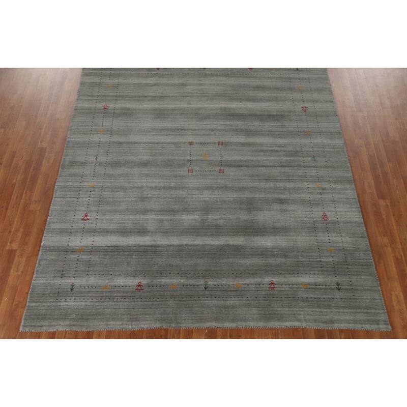 Grey Tribal Gabbeh Area Rug Hand-Knotted Wool Carpet - 8'2"x 9'9"