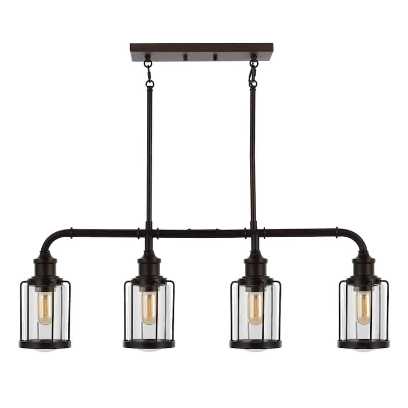 Arlo 34" 4-Light Farmhouse Industrial Iron/Glass Linear LED Pendant, Oil Rubbed Bronze/Clear by JONATHAN Y
