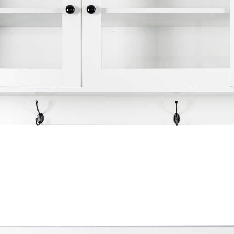 Kitchen Hutch Cabinet with Drawers and Glass Doors, Pantry Cabinets with Shelves, Storage Buffet with Microwave Shelf