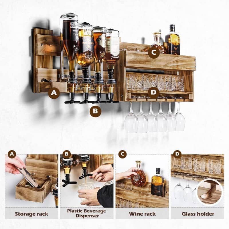 Wine Rack Wall Mounted Wood - 47.2x 14.2x 5.7 inches