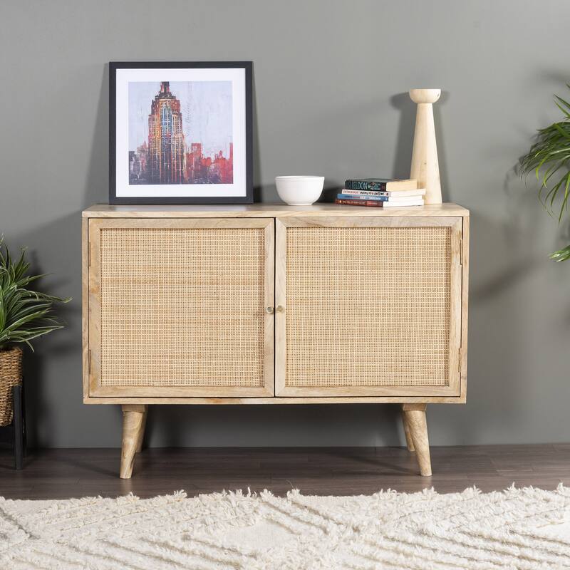 Glenda Two-Door Solid Wood with Natural Cane Sideboard