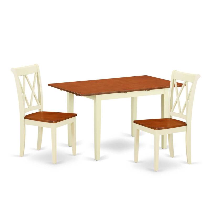 Coastal Dining Set 3Pc Rectangular Table w/ Leaf & 2 Chairs - Cottage Style