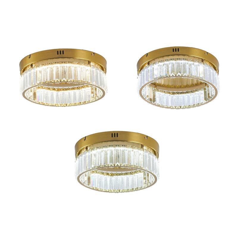 1-Light Brass Dimmable LED Flush Mount With Clear Crystals