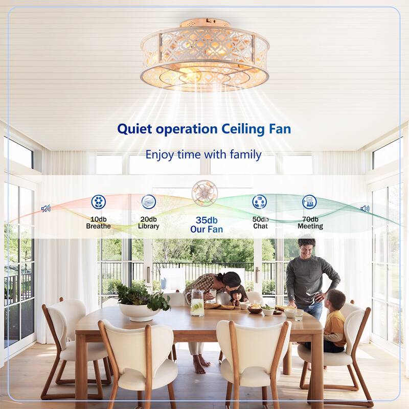 20" Flower Style Iron Ceiling Fans With Remote Control,Flush Mount Caged Ceiling Fan for Bedroom, Living Room