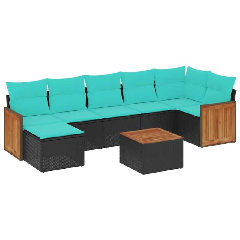 vidaXL 7 Piece Patio Sofa Set with Cushions Black Poly Rattan