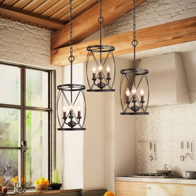 Modern Industrial Metal Cage Cylinder Pendant Light for Kitchen Island - W 9.1"x H 24.4"