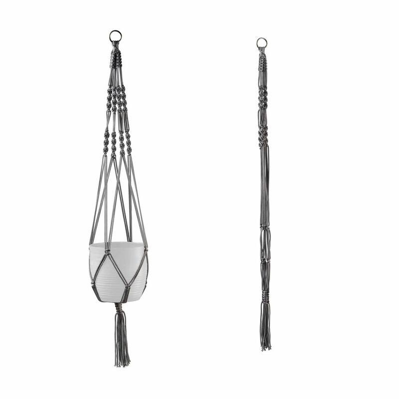 35" Macrame Plant Pot Hangers - Natural Beige, Shiny Gray or Natural Green - Shiny Gray