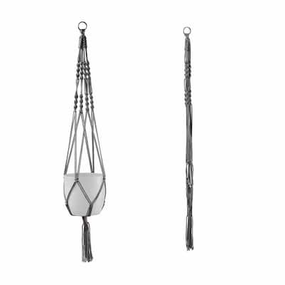 35" Macrame Plant Pot Hangers - Natural Beige, Shiny Gray or Natural Green