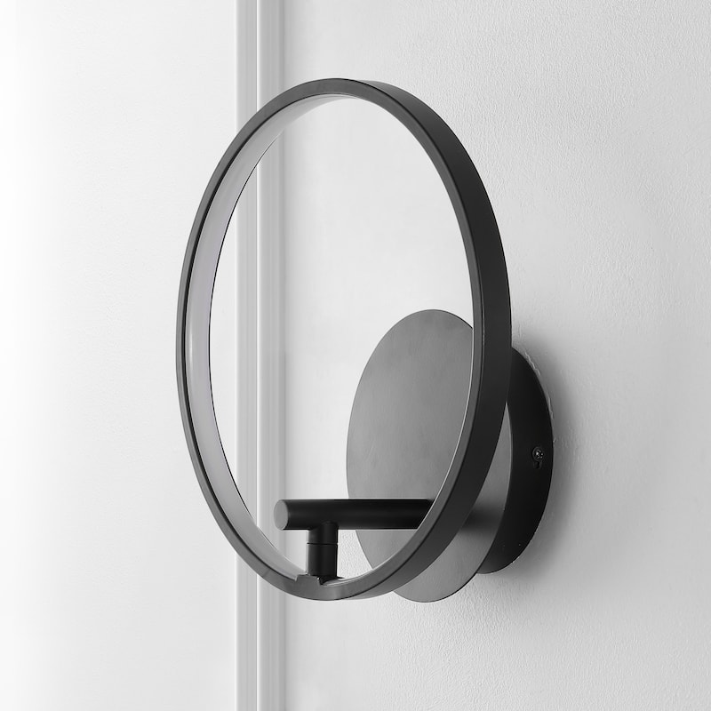 SAFAVIEH Lighting Nava Led 11-inch Wall Sconce - 11 In. W x 9 In. D x 5 In. H - Matte Black - 11Wx11Dx5H