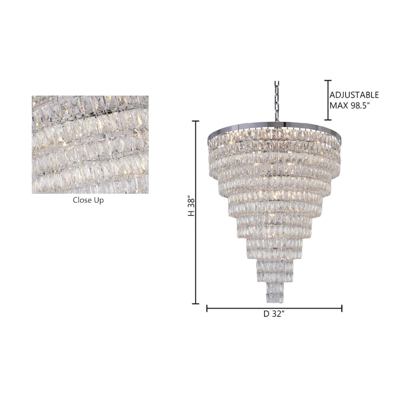 32" Chrome Metal 7-Tier Chandelier With Clear Crystals