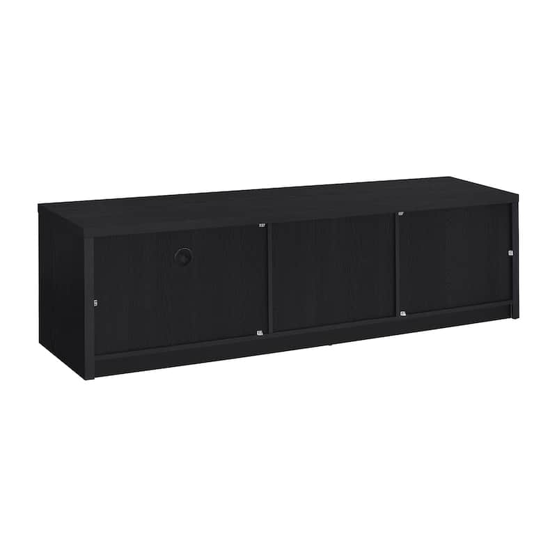 2-door Wooden TV Stand Media Console with Open Cubby in Black
