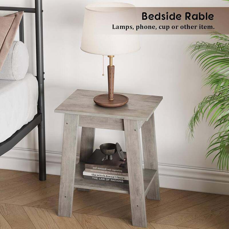 Farmhouse End Table, Narrow Side Table with 2 Tier Storage Shelf, for Bedroom, Entryway, Living room
