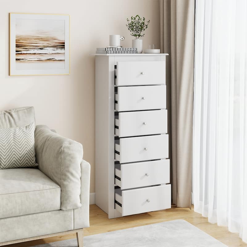 Gymax 6 Drawer Dresser 53.5'' Tall Storage Cabinet with Metal Sliding
