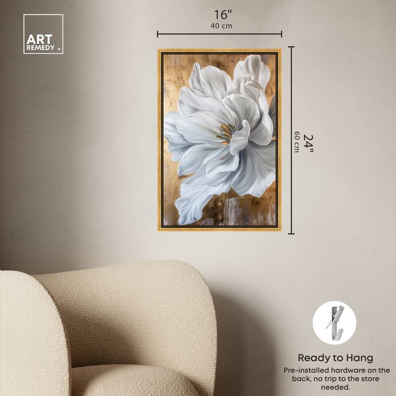 Art Remedy Bloom White Petals Framed Floral Fine 1 Piece Canvas Wall Art