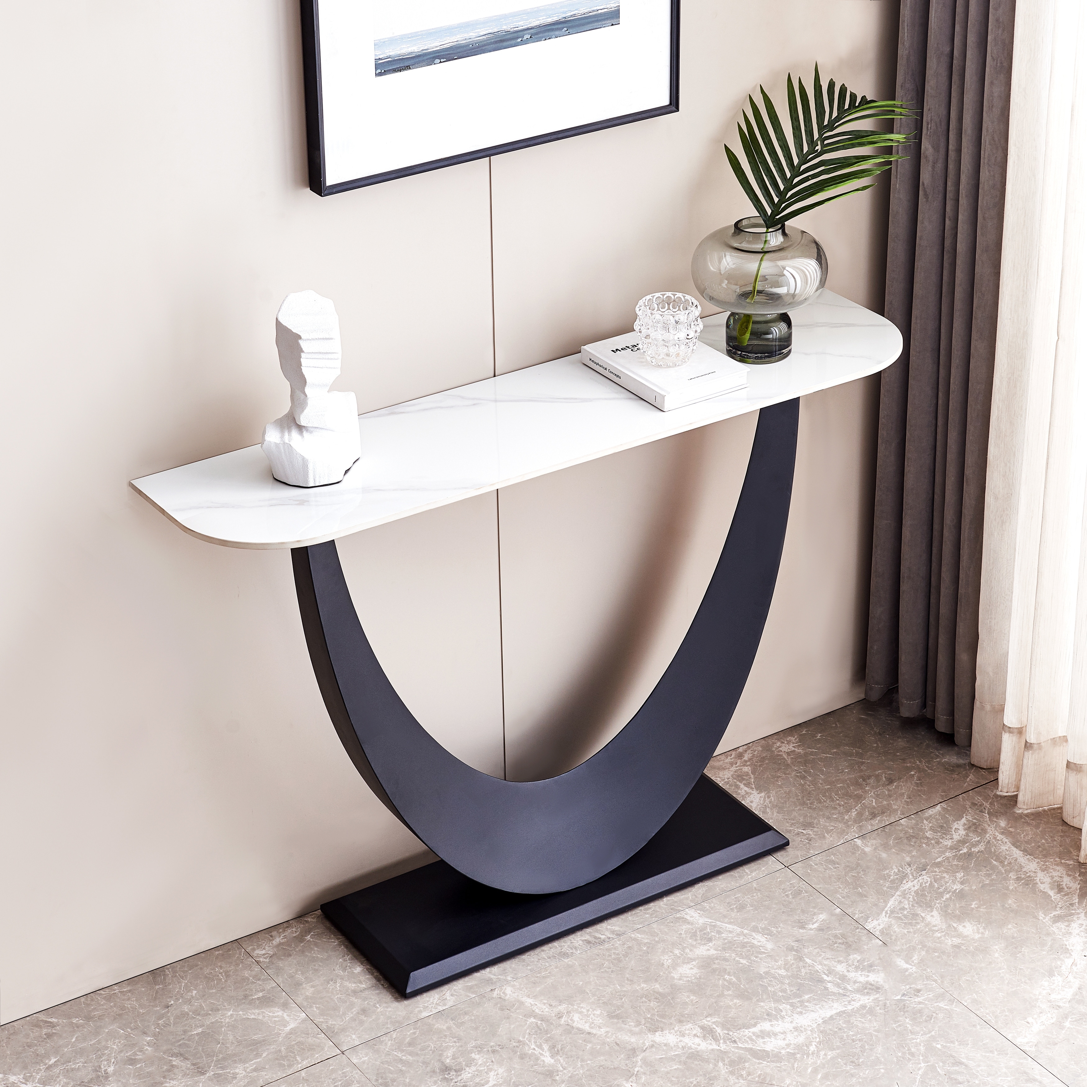 Modern Console Table Sintered Stone Top U Shaped Base