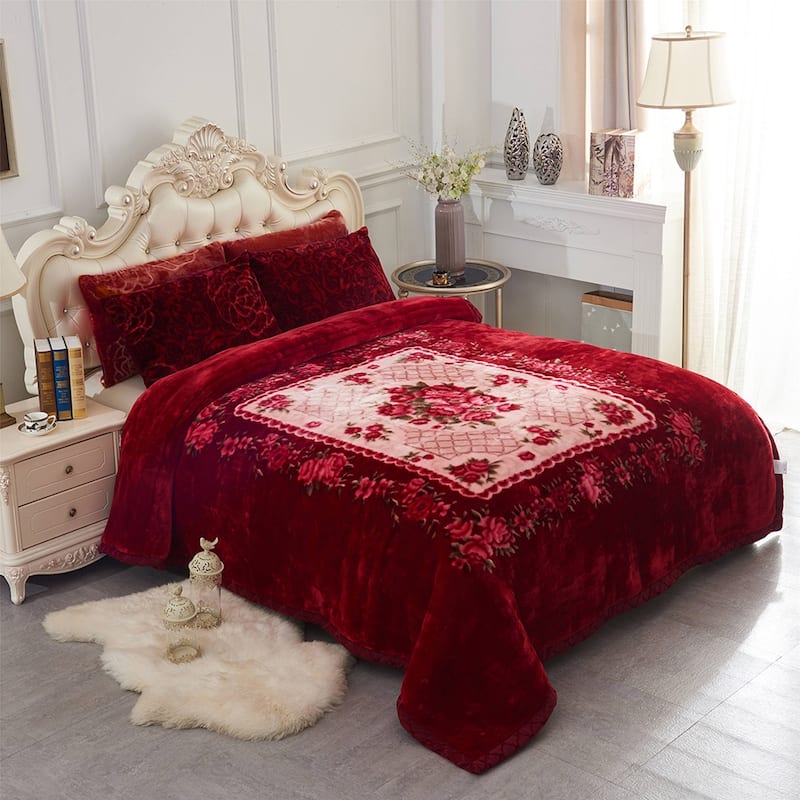 Floral & Animal 2-Ply Heavy Raschel Blanket 85" X 95"