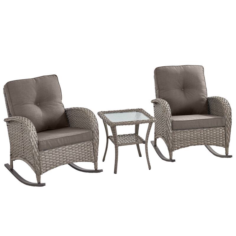 Outdoor Rocking Chair with Side Table Grey-Grey - Grey