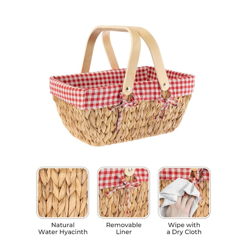 Wicker Basket with Wood Handle, Water Hyacinth Basket for Easter, Gift, Picnic - 15"D x 9.75"W x 7"H