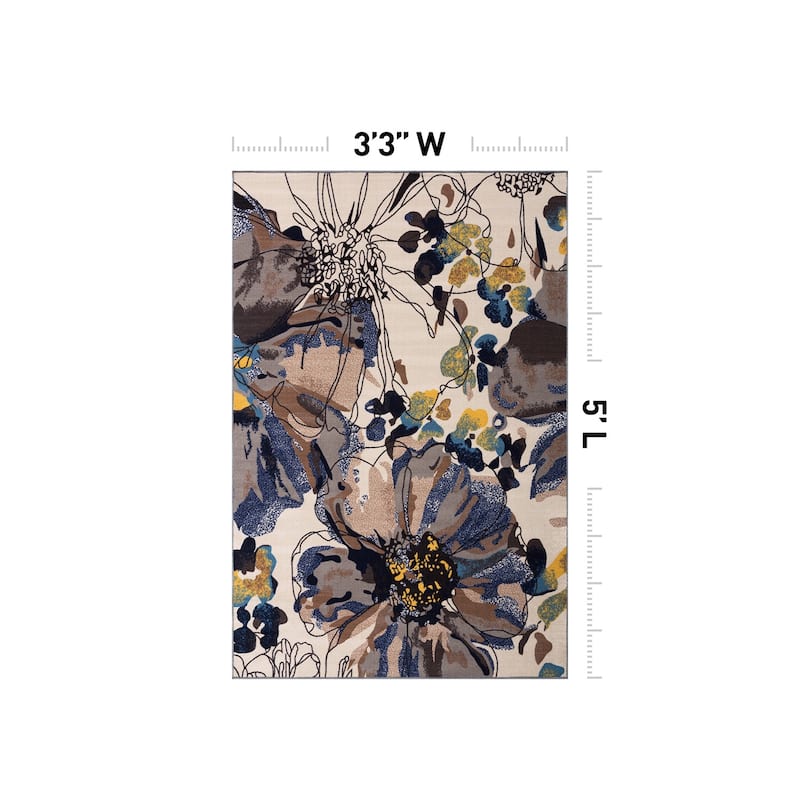 World Rug Gallery Modern Bright Flowers Non-Slip Area Rug Multi