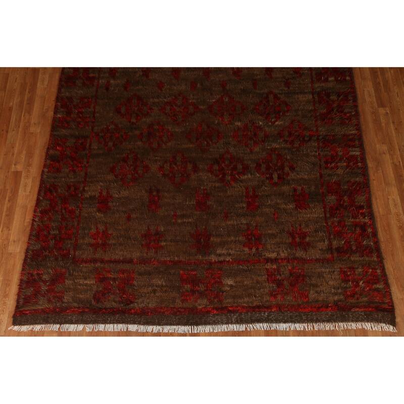 Brown Tribal Geometric Moroccan Berber Area Rug Handmade Wool Carpet - 8'1" x 10'6"