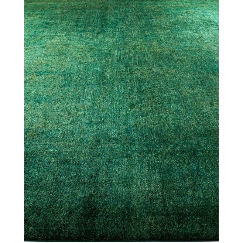 Overton Hand Knotted Wool Vintage Inspired Modern Contemporary Overdyed Green Area Rug - 11' 10" x 14' 7"