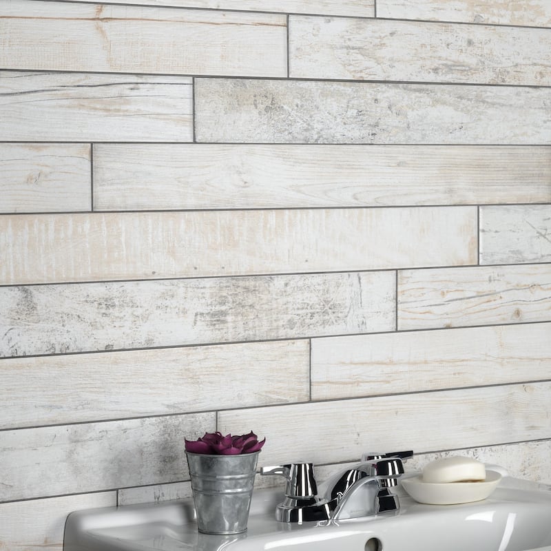 Merola Tile Melvin White 2-7/8" x 26-1/2" Porcelain Floor and Wall Tile