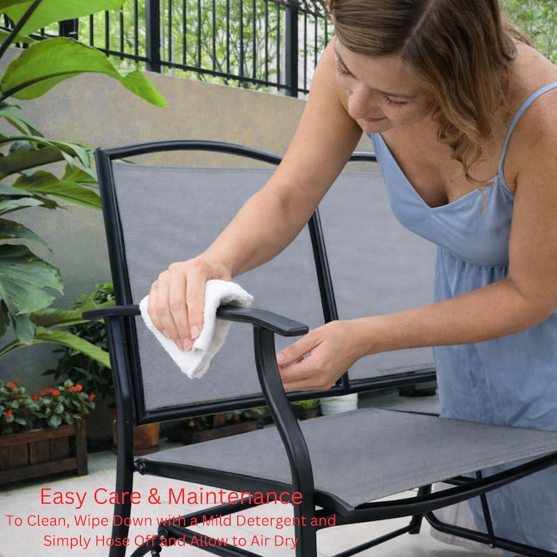 Kaycey 2-Person Black Metal Outdoor Loveseat Glider with Mix Grey Sling - N/A