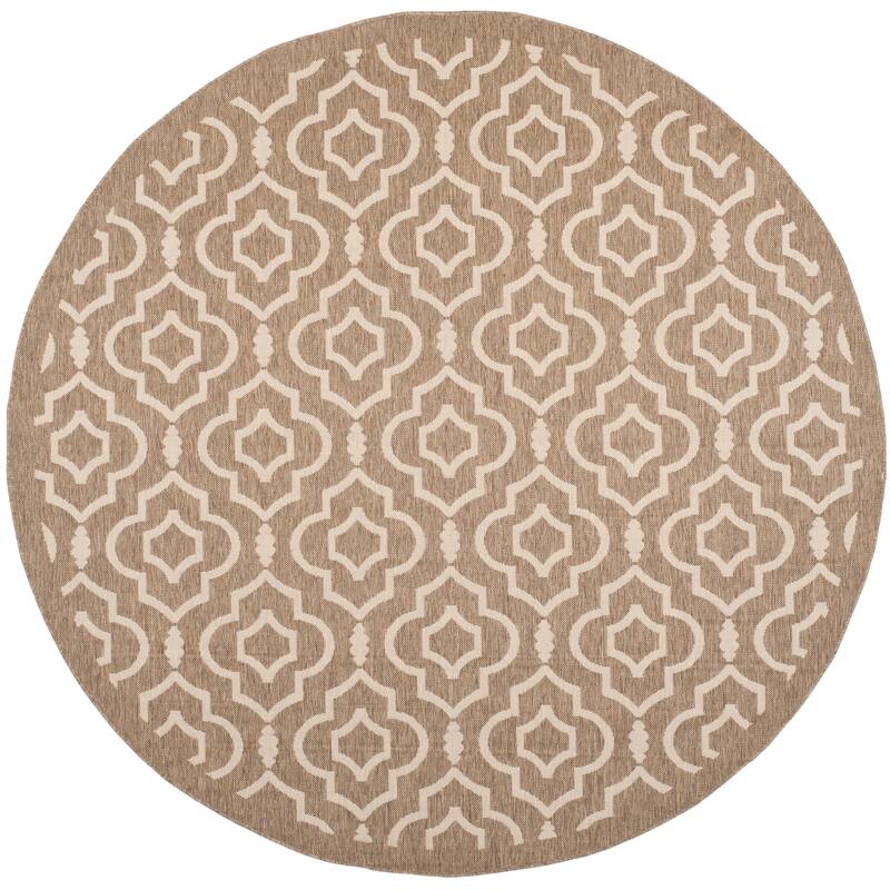 SAFAVIEH Courtyard Ketty Indoor/ Outdoor Waterproof Patio Backyard Rug - 7'10" Round - Brown/Bone