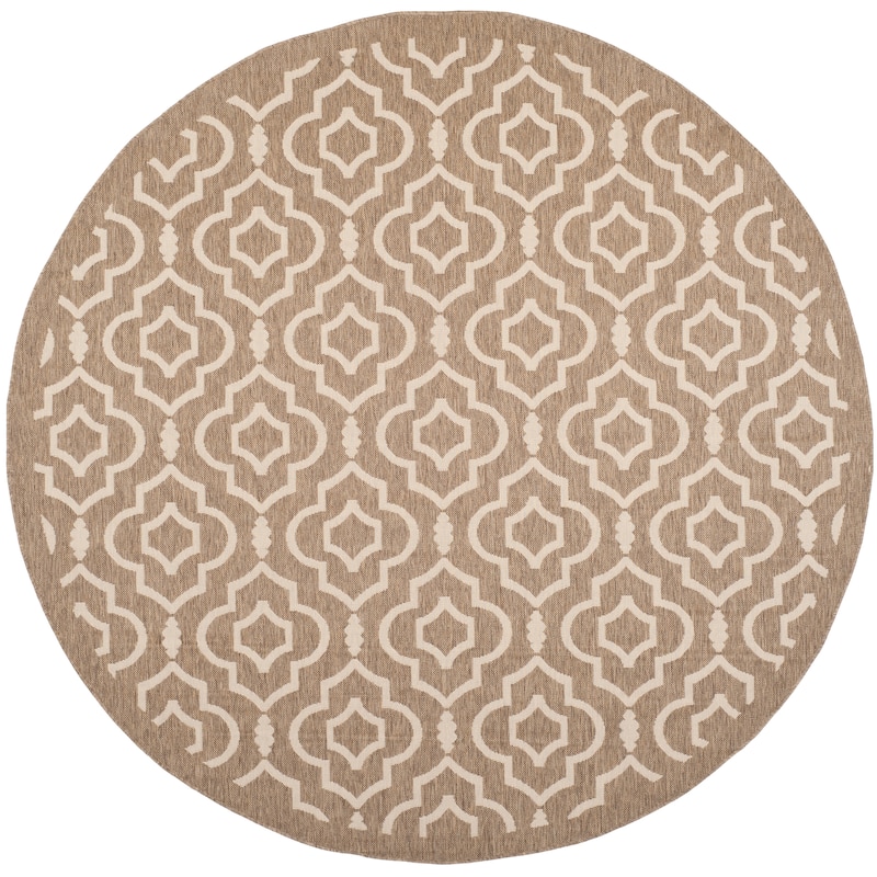 SAFAVIEH Courtyard Rheta Indoor/ Outdoor Waterproof Patio Backyard Rug - 7'1 x 7'1 Round - Brown/Bone