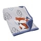 preview thumbnail 1 of 3, Lambs & Ivy Little Campers Blue/Gray Fox with Leaves Sherpa Baby Blanket