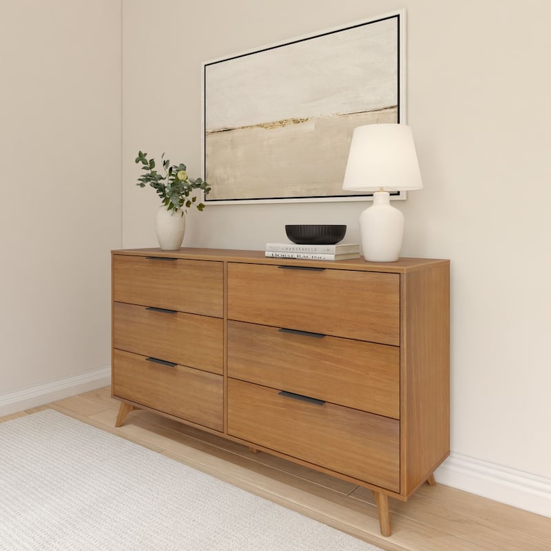 Plank and Beam Haven 6-Drawer Dresser with Drawer Pull Handles - Pecan