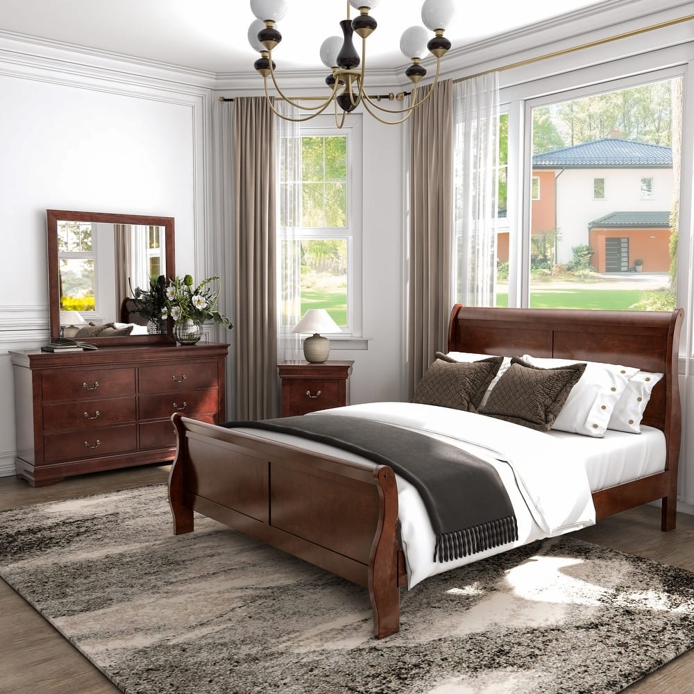Furniture of America Mayday Traditional Solid Wood 4-Piece Sleigh Bedroom Set
