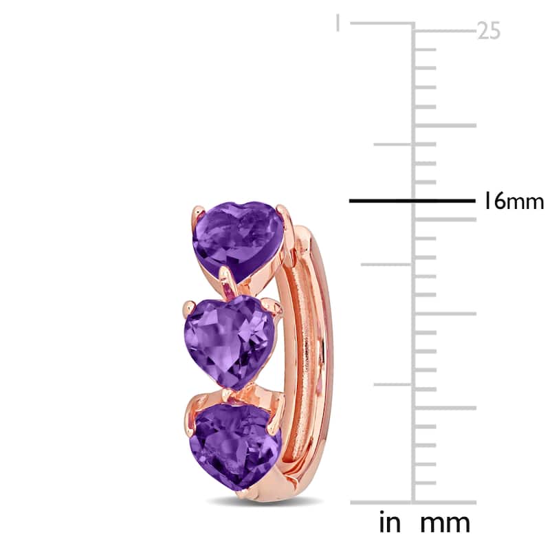 Miadora Silver pink 2.40ct TGW Heart Shape Amethyst Hoop Earrings