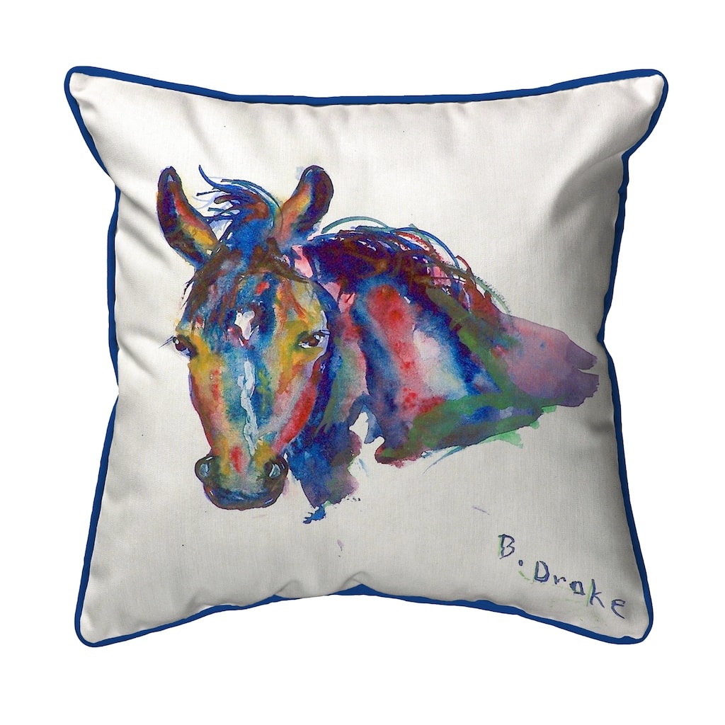 Betsy Drake Nellie Horse Multicolor Polyester 16-inch x 20-inch Indoor/Outdoor Throw Pillow