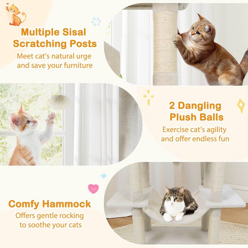 Costway 70” Large Cat Tree for Indoor Cats with Plush Top Perch, Dual - See Details