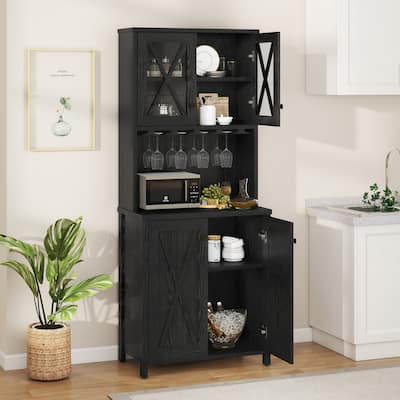Moasis Coffee Bar Cabinet Kitchen Storage Cabinet with 2 Glass Doors & Wine Racks