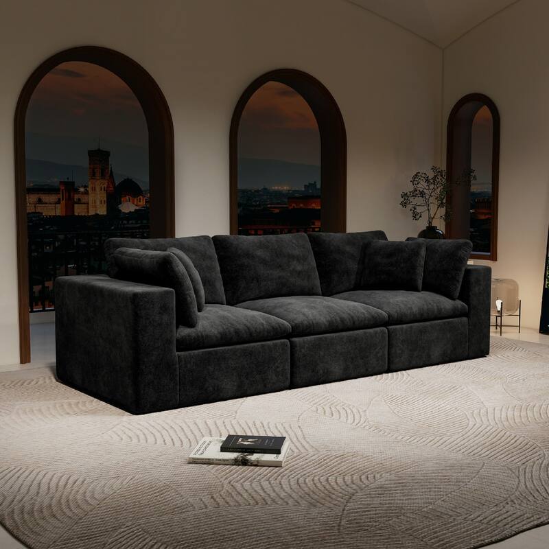 Roomfitters 108.3" Modular Sectional Sofa, 3-Piece Compressed Cloud Couch, No Assembly Required, Plush Corduroy, Black - Black