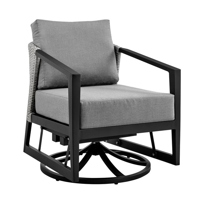 Aileen Grey Wicker and Black Aluminum Outdoor Patio Swivel Glider Chair