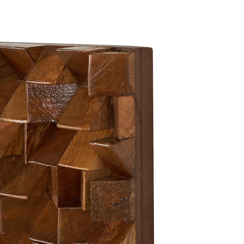 Mango Wood Geometric Handmade 3D Cube Inspired Panel Home Wall Decor - Brown - Roche River Decor