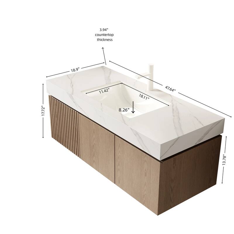 Floating Bathroom Vanity with Sintered Stone Top and Undermount Ceramic Basin