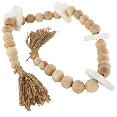 Marble Heart Handmade Garland with Tassel with Knotted Brown Jute and White Accents - Light Brown - Roche River Decor