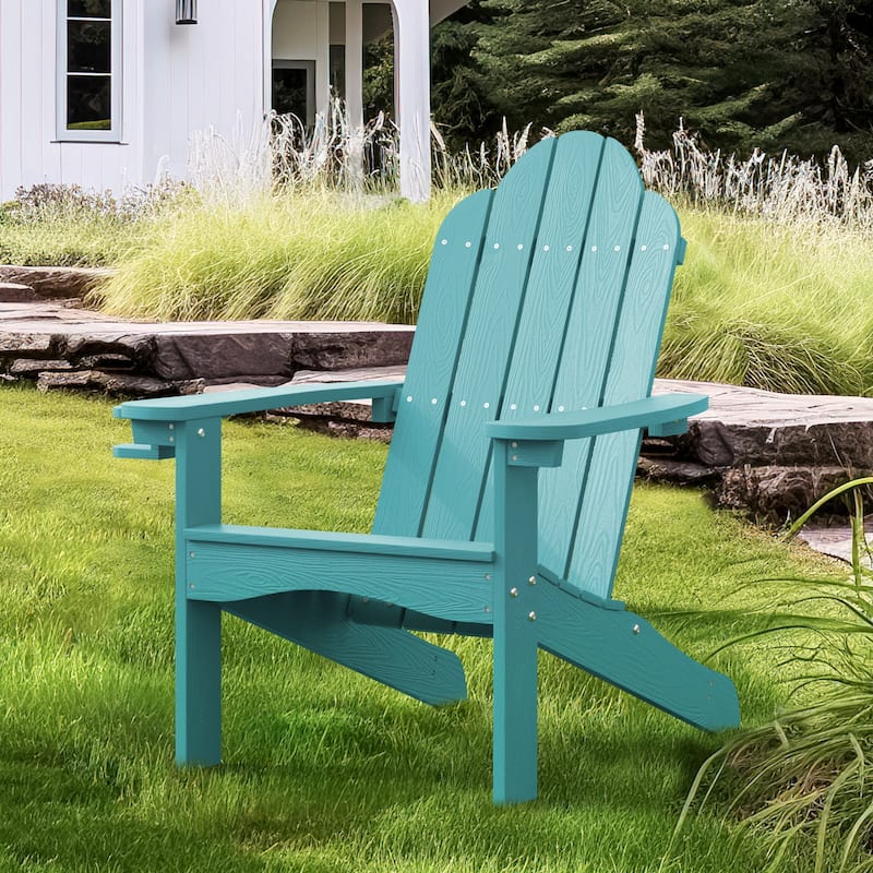LUE BONA Plastic Poly Weather Resistant Outdoor Patio Adirondack Chair 1-Pack - 35"D x 30"W x 36.2"H - Lake Blue