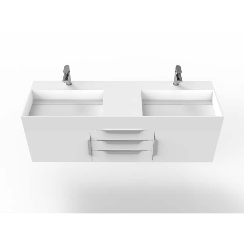 Amazon 60" Wall Mounted Bathroom Vanity Set w/ White Top