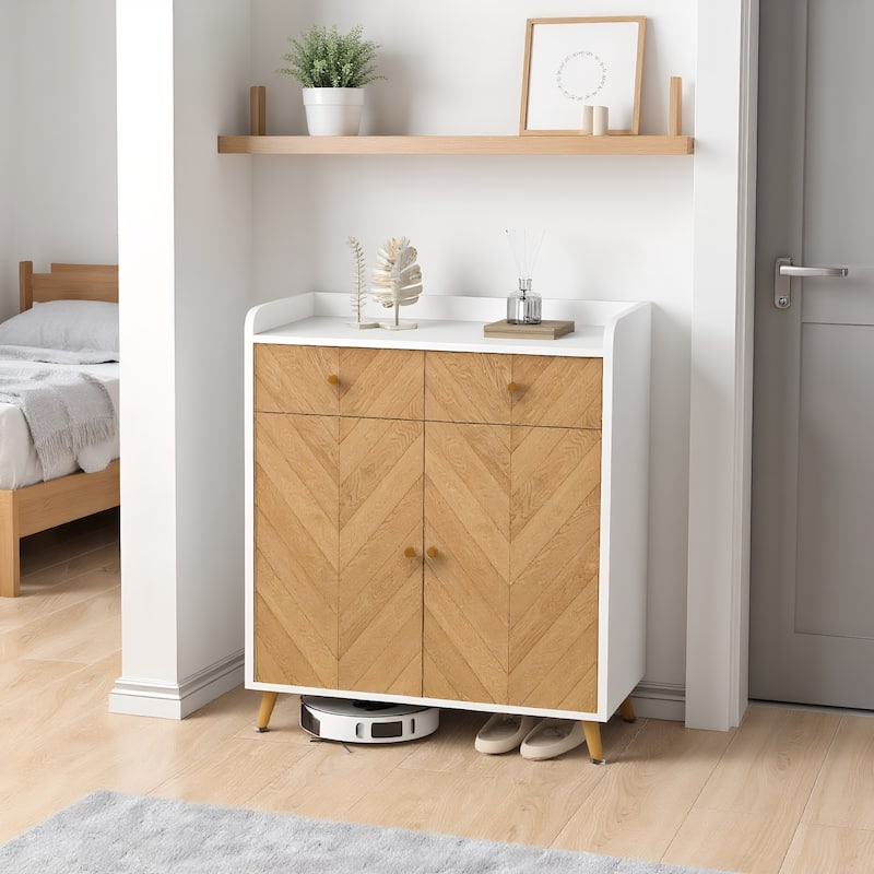 4-Tier Freestanding Shoe Storage Cabinet, Entryway Shoe Organizer with Drawers - N/A - White