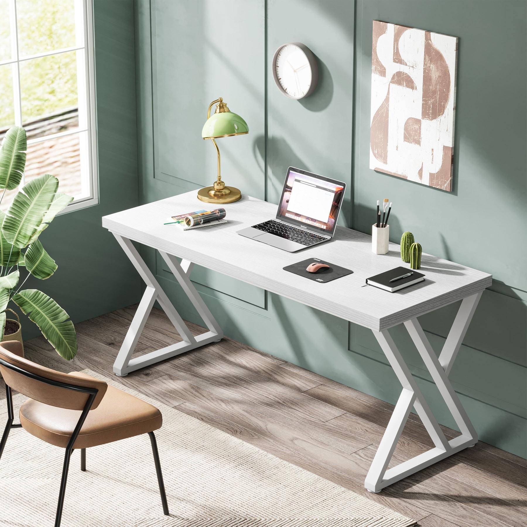  NA Glass Computer Desk with Metal Frame, Home Office