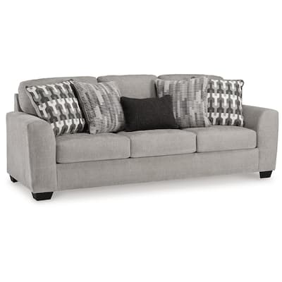 Delaney Sofa, Gray Polyester, 5 Accent Throw Pillows, Black, 97 Inch