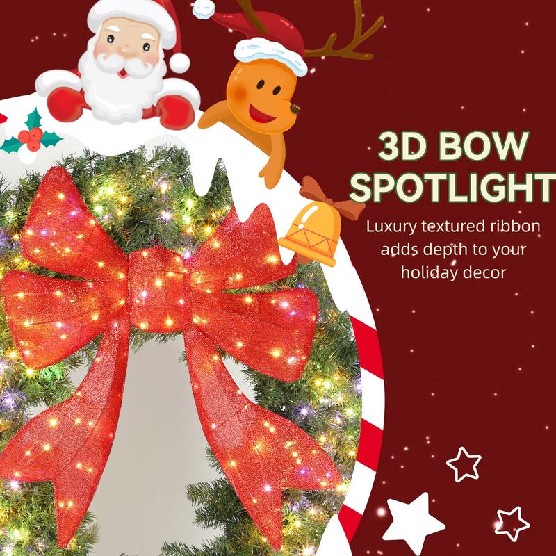 HOMCOM 60in Pre-Lit Wreath: 300 LED, 11 Modes, Remote, 3D Bow, 996 Tips, Indoor/Outdoor