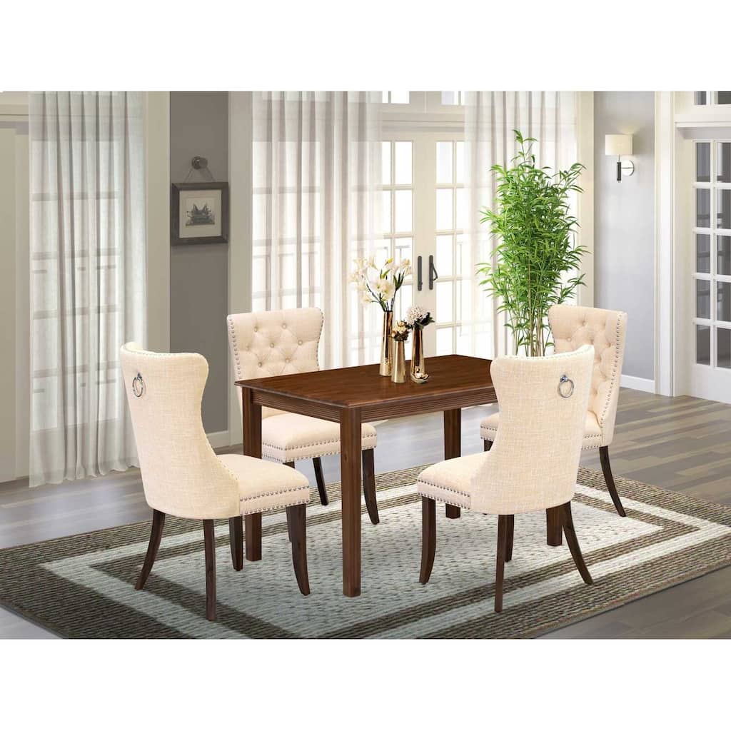 5-Piece Antique Walnut Finish Solid Wood Top - Rectangular Dining Room Set - Seats 4